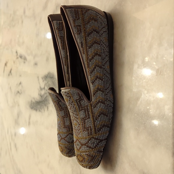 Donald J Pliner beaded Aztec design bronze leatherslip-on shoes size 6.5 NEW - Picture 4 of 8